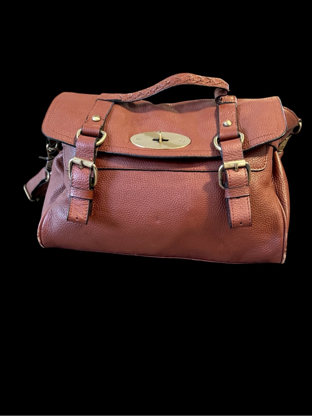 DuDu Brown Pebbled Satchel Top Handle Bag Detachable Adjustable Strap Turn Lock